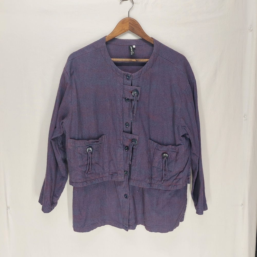 Winter sun funky art to wear unique purple jacket size M